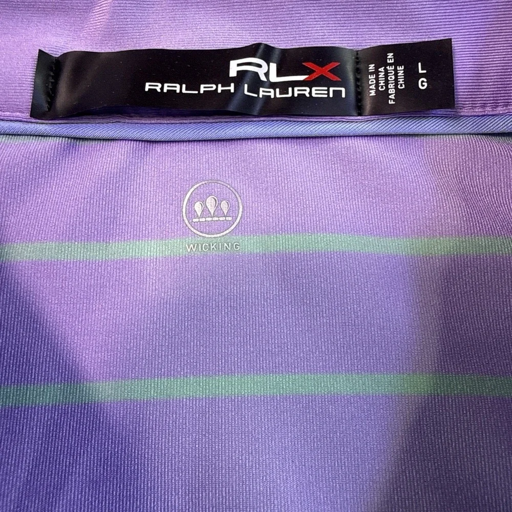 RLX Ralph Lauren Polo Golf Shirt MENS LARGE PERFORMANCE Lavender   Stripe